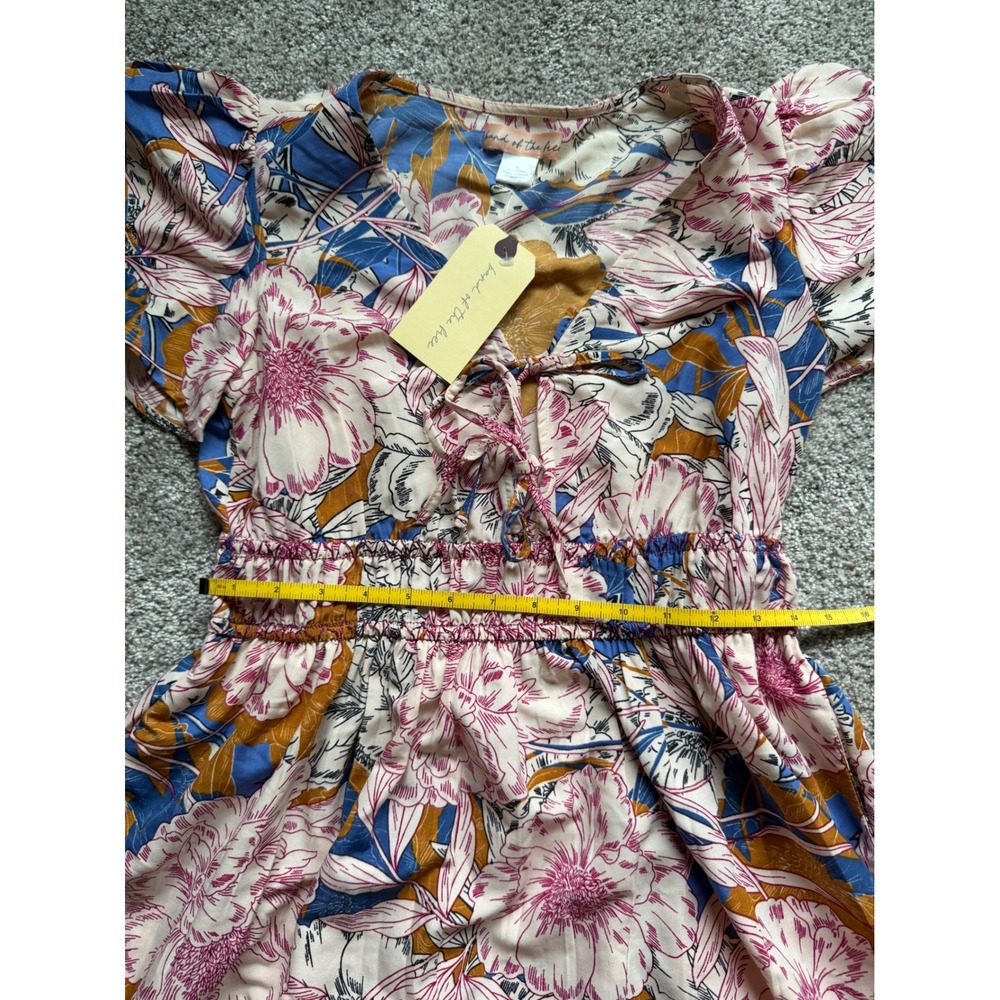 Band of the Free Floral Smocked Mini Dress Pink Blue Ochre Small NWT - Picture 5 of 9